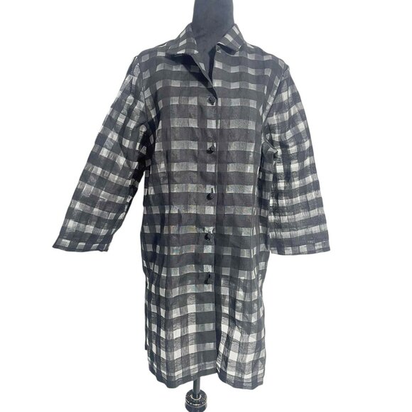 Connie Roberson Size XL  Top Blouse Button Down Shirt Jacket Plaid Collared - Picture 1 of 7